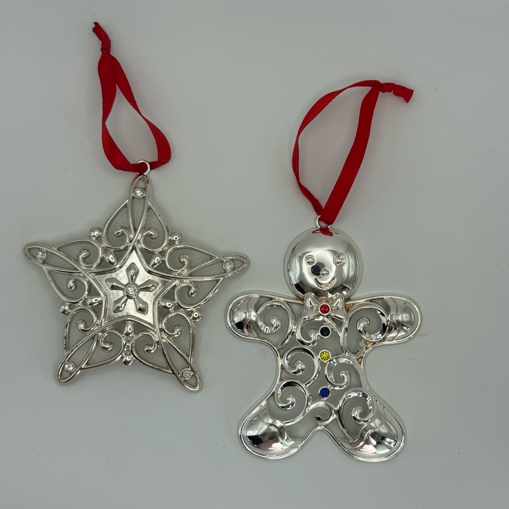 Lenox silver-tone Christmas ornaments elegant openwork designs (set of 2)